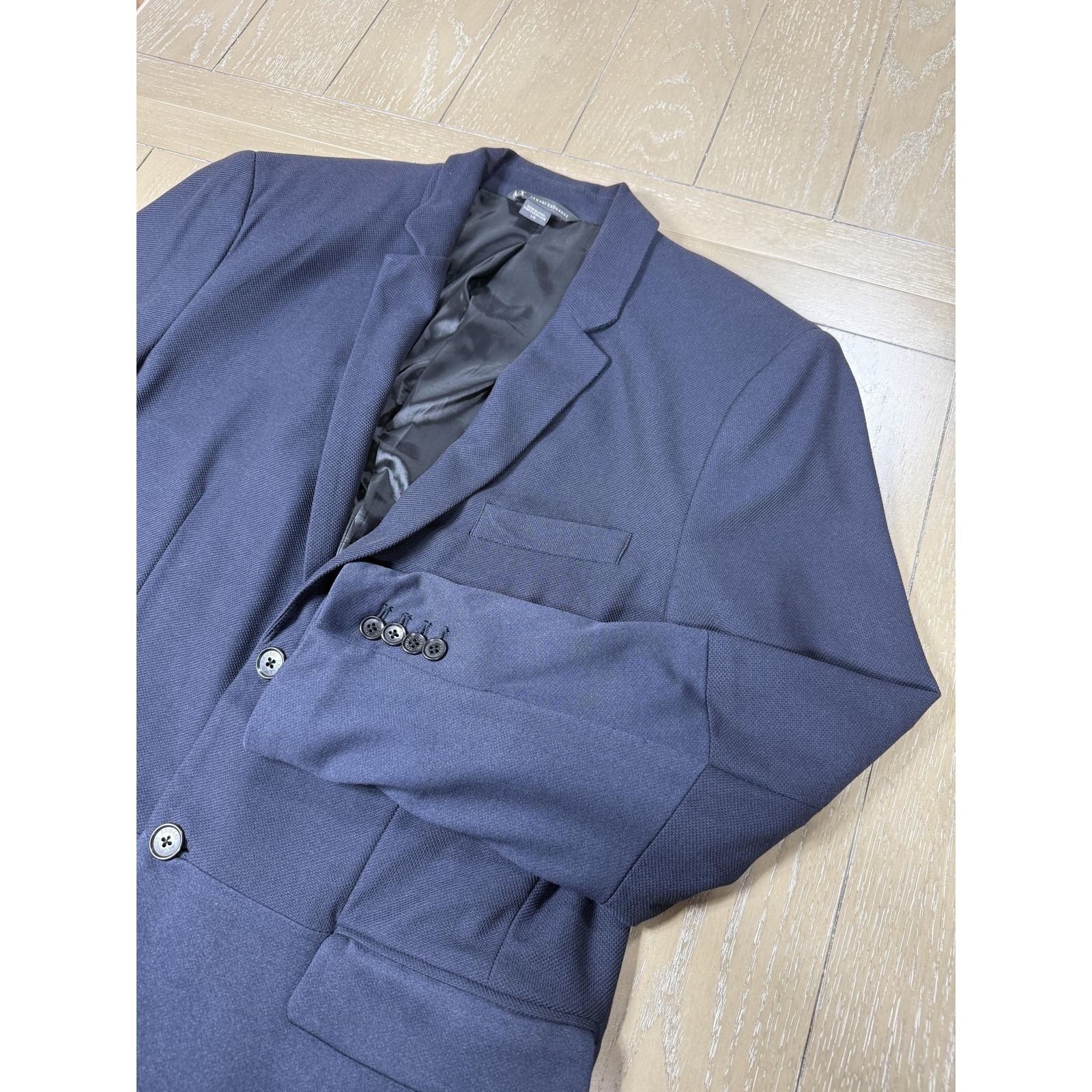 Armani Exchange Blazer Mens Large Navy Textured Poly Cotton Sport Coat Jacket